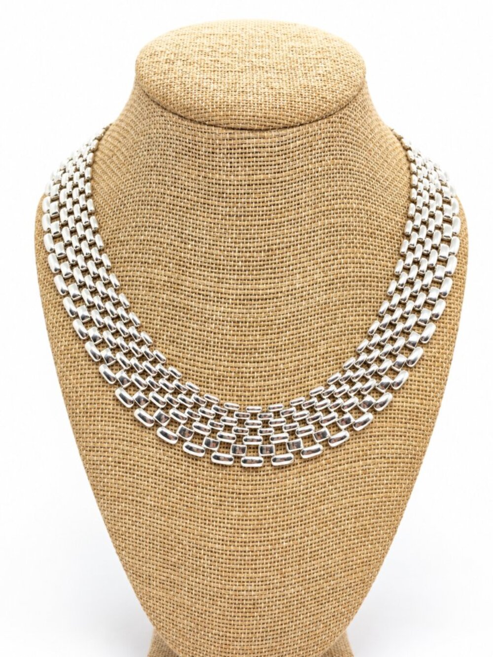 VINTAGE AVON NECKLACE Silver Tone Panther Link Wide Bib Collar Signed